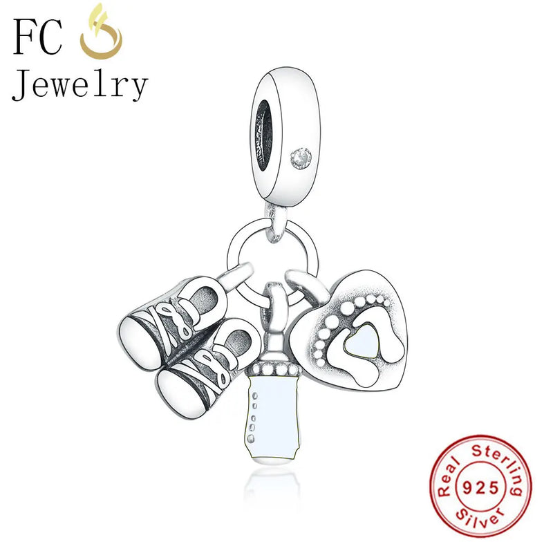 925 Silver Baby Pacifier Nipple Shoe Bead Pendant Charms Bracelet
