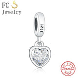 925 Silver Clear Pink Zirconia Heart Bead Bracelet Charms