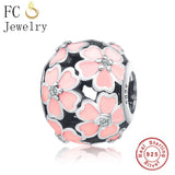 925 Silver Enamel Flower Charms Bracelet Beads Berloque