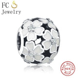 925 Silver Enamel Flower Charms Bracelet Beads Berloque