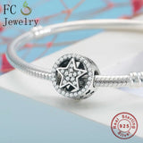 Sterling Silver European Star Zirconia Bead Charms Bracelet