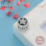 Sterling Silver European Star Zirconia Bead Charms Bracelet