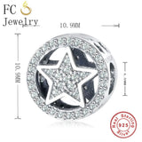 Sterling Silver European Star Zirconia Bead Charms Bracelet