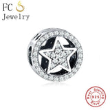Sterling Silver European Star Zirconia Bead Charms Bracelet