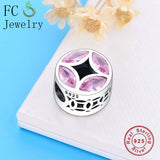 925 Silver Evil Eye Pink Zircon Stone Charm Bracelet