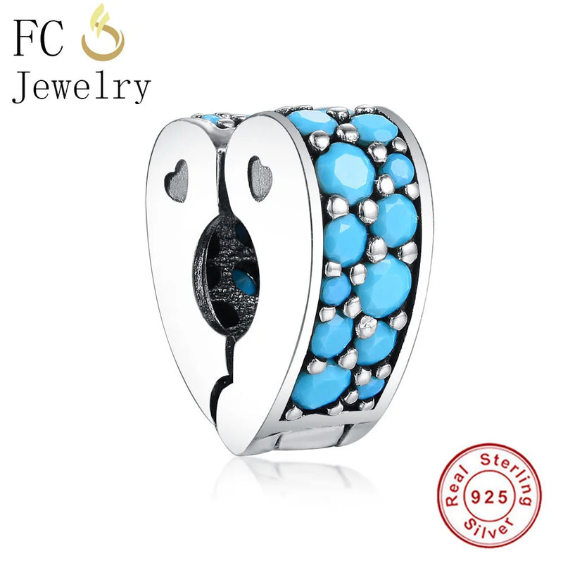 925 Sterling Silver Heart CZ Stone Clip Stopper Bead for Bracelet