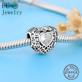 925 Silver Heart CZ Stone Beads Bracelet Charms