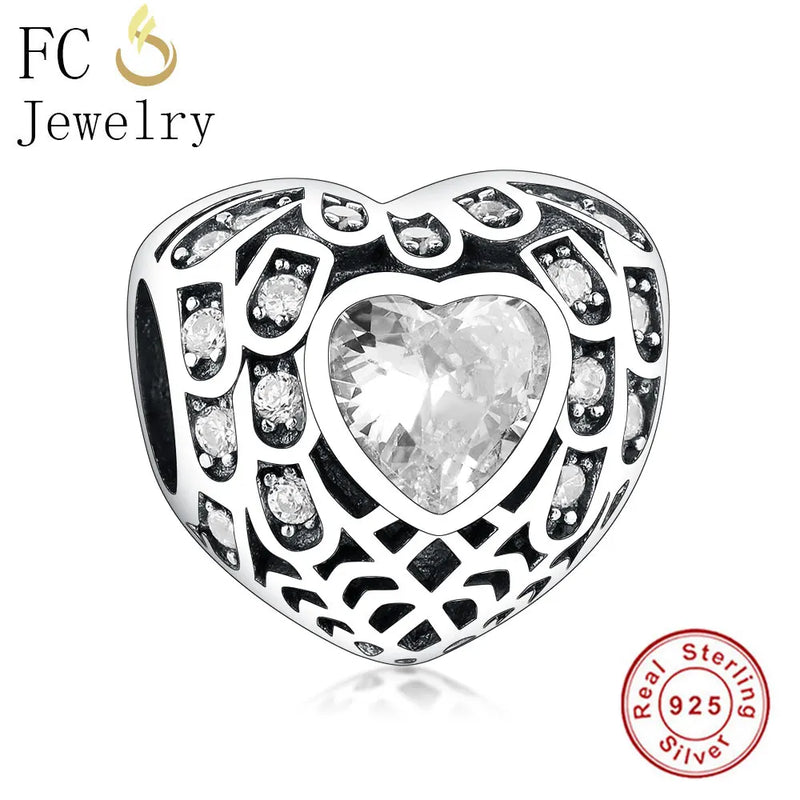 925 Silver Heart CZ Stone Beads Bracelet Charms