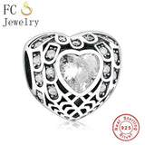 925 Silver Heart CZ Stone Beads Bracelet Charms