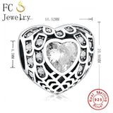 925 Silver Heart CZ Stone Beads Bracelet Charms