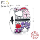 925 Silver Heart Zircon Stone Clip Stopper Lock Bead Charm Bracelet