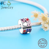 925 Silver Heart Zircon Stone Clip Stopper Lock Bead Charm Bracelet