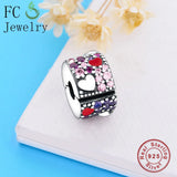925 Silver Heart Zircon Stone Clip Stopper Lock Bead Charm Bracelet