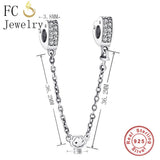 925 Silver Hearts CZ Safety Chain Charms Bracelet for Women