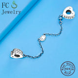 925 Silver Hearts CZ Safety Chain Charms Bracelet for Women
