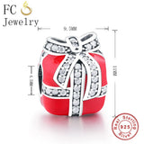 925 Sterling Silver Red Enamel CZ Beads Bracelet Charms