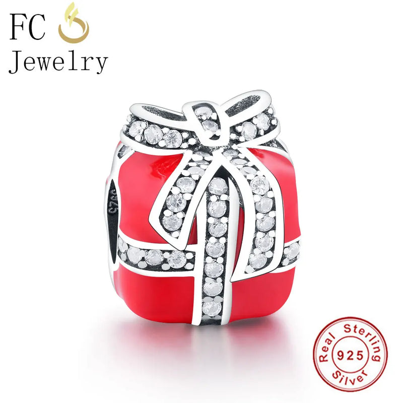925 Sterling Silver Red Enamel CZ Beads Bracelet Charms