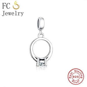 925 Sterling Silver Rings Shape Mix Zircon Bead Pendant