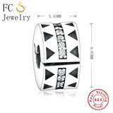 925 Silver CZ Lock Clip Stopper Bead Berloque