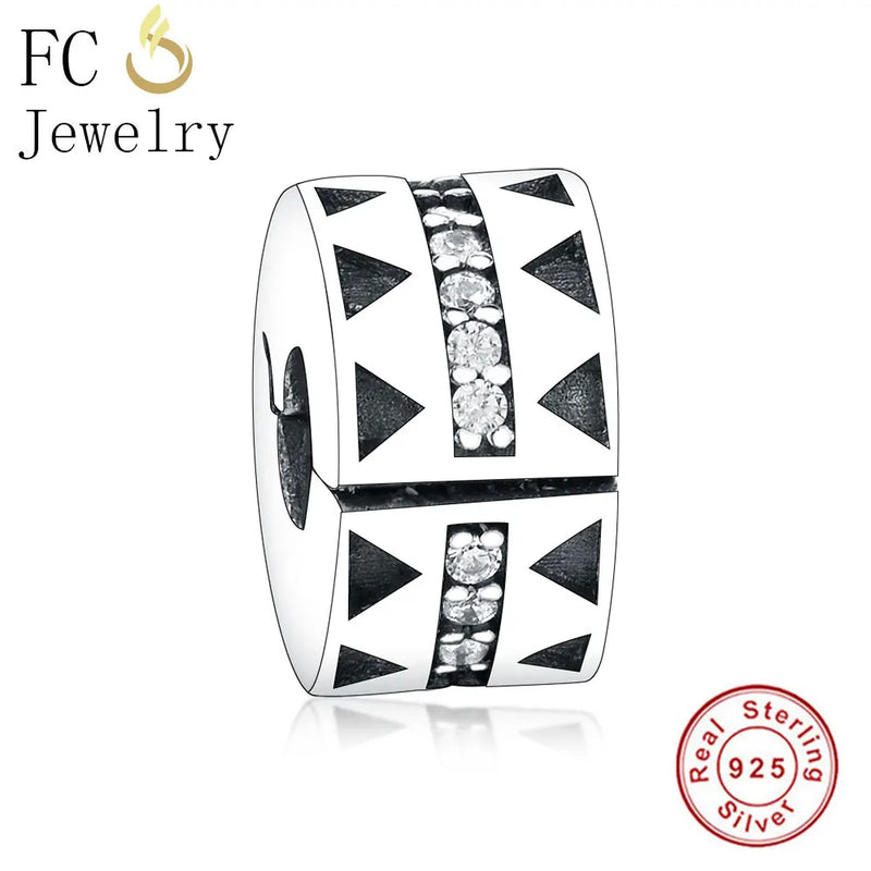 925 Silver CZ Lock Clip Stopper Bead Berloque