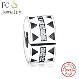 925 Silver CZ Lock Clip Stopper Bead Berloque