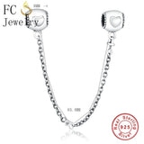 925 Sterling Silver Bracelet Charms Tube Heart Beads Safety Chain Spacer DIY