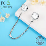 925 Sterling Silver Bracelet Charms Tube Heart Beads Safety Chain Spacer DIY