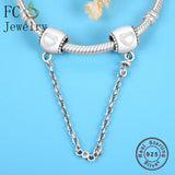 925 Sterling Silver Bracelet Charms Tube Heart Beads Safety Chain Spacer DIY