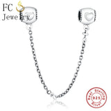925 Sterling Silver Bracelet Charms Tube Heart Beads Safety Chain Spacer DIY