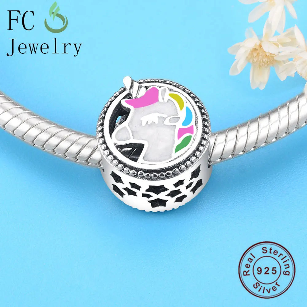 925 Silver Enamel Horse Unicorn Beads DIY Berloque
