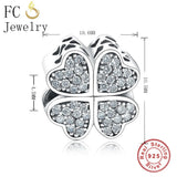 925 Silver Heart Clover CZ Stone Charm Bracelet