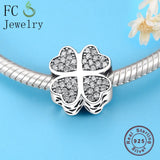 925 Silver Heart Clover CZ Stone Charm Bracelet