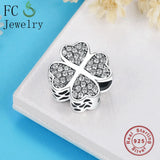 925 Silver Heart Clover CZ Stone Charm Bracelet