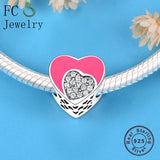 925 Silver Love Heart CZ Beads Enamel Charms Bracelet DIY