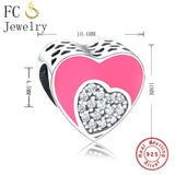 925 Silver Love Heart CZ Beads Enamel Charms Bracelet DIY