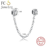 925 Silver Vine Plant Safety Chain Lock Beads Berloque DIY