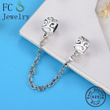 925 Silver Vine Plant Safety Chain Lock Beads Berloque DIY