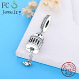 925 Silver Bird Cage Bead Pendant for Women Berloque Gift