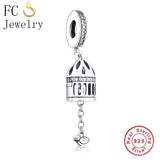 925 Silver Bird Cage Bead Pendant for Women Berloque Gift