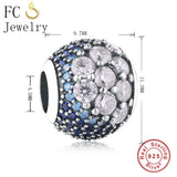 925 Sterling Silver Zirconia Crystal Stone Beads Bracelet Bangle DIY