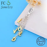 925 Sterling Silver Boho Tassel Loved Charm Bracelet Making Women Berloque