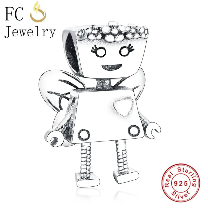Sterling Silver Girl Robot Charm Bracelet Beads Making