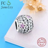 Sterling Silver Star & Pink Natural Crystal Stone Love Beads Bracelet Charm
