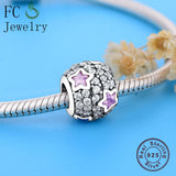 Sterling Silver Star & Pink Natural Crystal Stone Love Beads Bracelet Charm