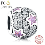 Sterling Silver Star & Pink Natural Crystal Stone Love Beads Bracelet Charm