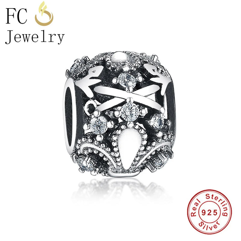 925 Silver Fleur De Lis Flower Zirconia Beads for Bracelets
