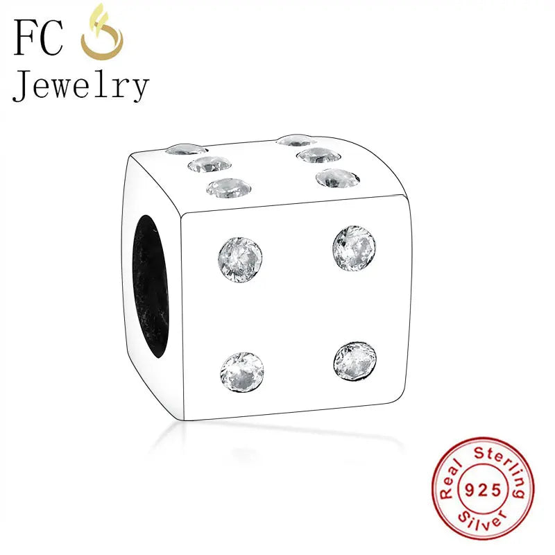925 Silver Square Zirconia Beads Bracelet Charms
