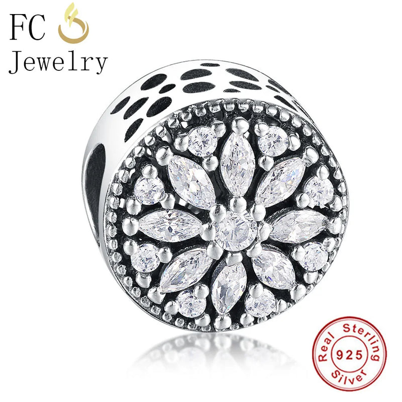 925 Silver Flower CZ Crystal Beads for DIY Bracelets