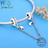925 Silver Moon Star Safety Chain Lock Beads for Bracelets