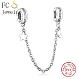 925 Silver Moon Star Safety Chain Lock Beads for Bracelets